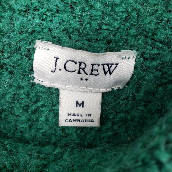 J. Crew Rolled Mock Neck Boucle Knit Sweater M Wool Alpaca Blend Emerald Green - Picture 3 of 7